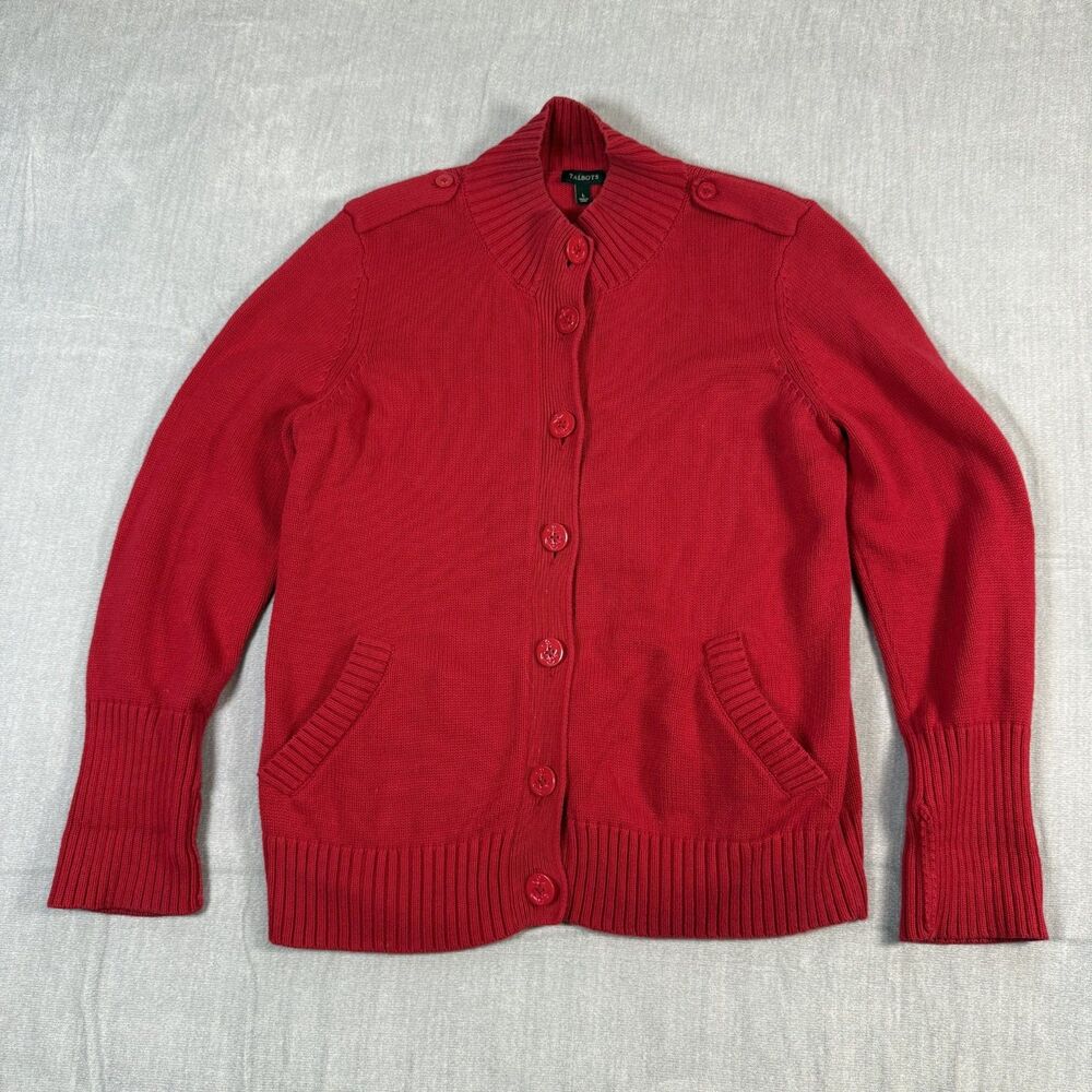Talbots Women Cardigan Tunic Button Up Large Tight Knit Long Roll Sleeve Classic